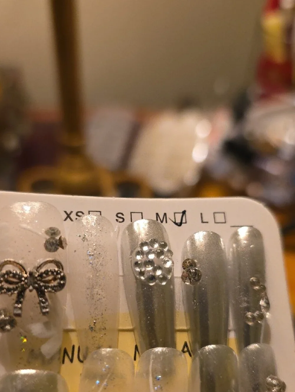 Silver Embellished Press-On Nail Set - Size Med